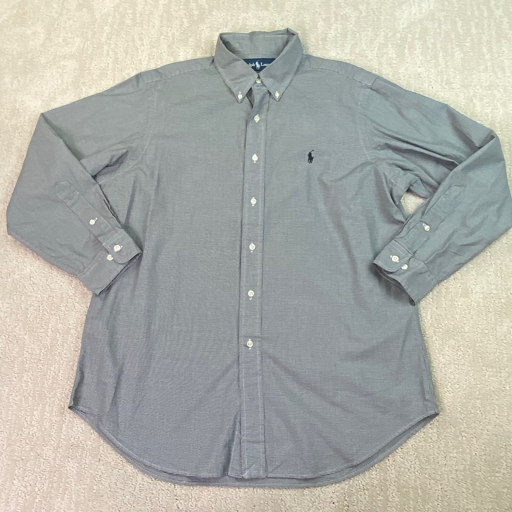 Ralph Lauren Button Down Shirt Adult Gray Check Long Sleeve